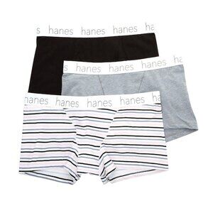 NEW Hanes 3 Pack Cotton Blend Boxer Brief Panty Heather Gray / Stripe / Black XL